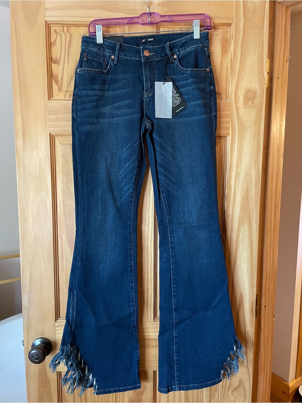 Dear John Indigo Flare Jeans with Fringe Hem